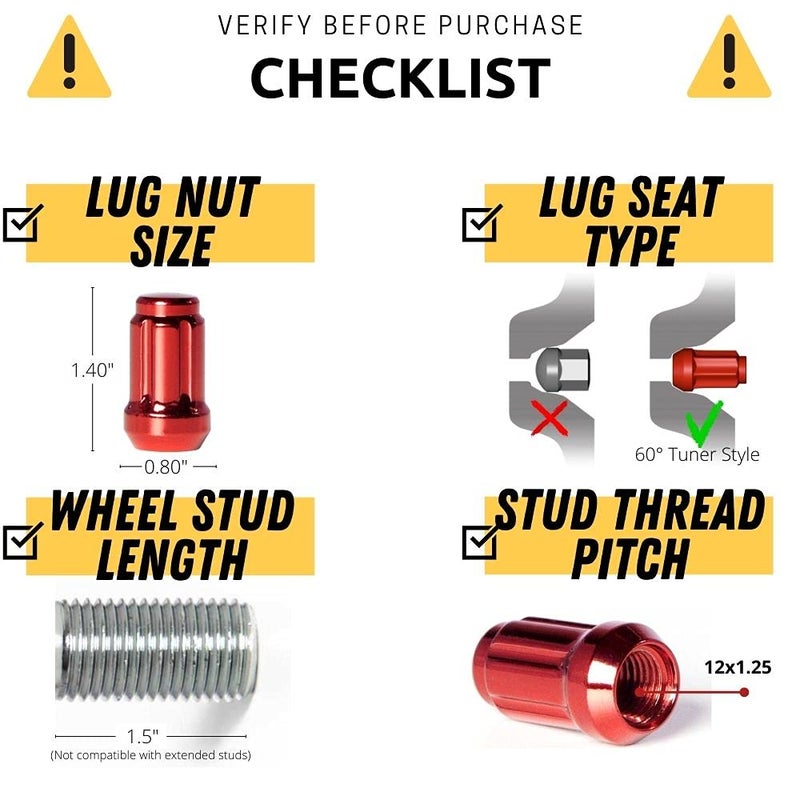 Circuit Performance Spline Drive Tuner Acorn Lug Nuts Red 12x1.25 Forged Steel (20pc + Tool) - Image 2